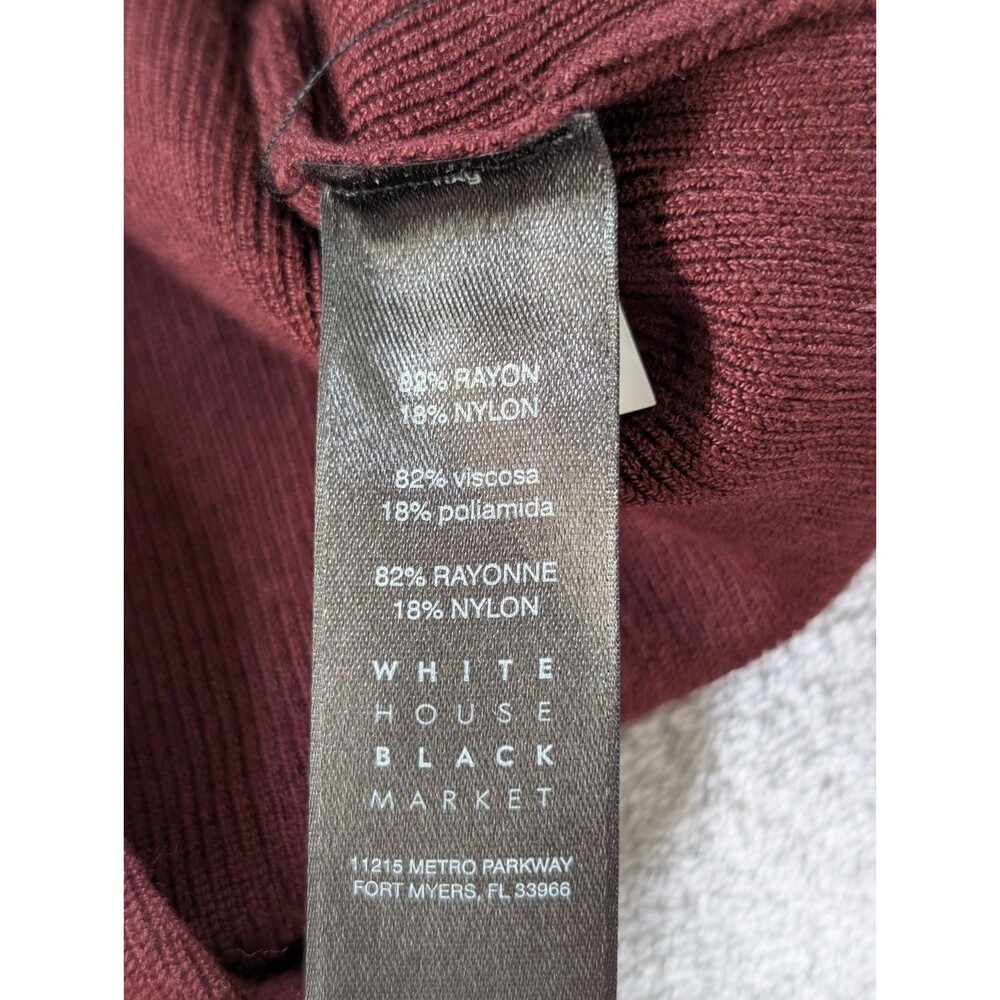 WHBM Dress Womens L Maroon Ribbed Knit Asymmetrical Sleeve Bateau Neck - Picture 8 of 11
